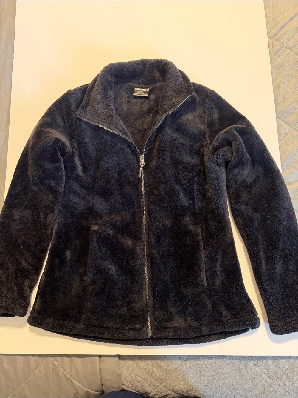 32 Degrees Black Plush Full-Zip Teddy Jacket